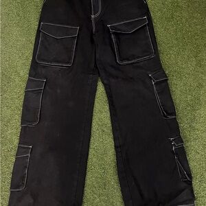 Zara Men's Dark Cargo Pants with Stitch Detail